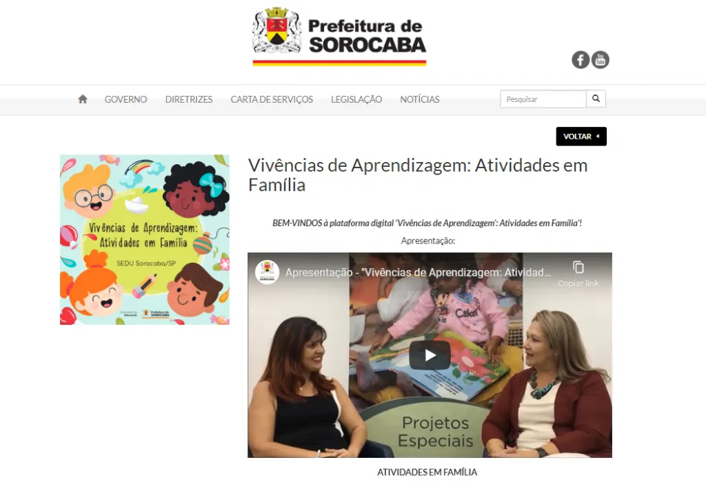 Sorocaba disponibiliza atividades educativas online