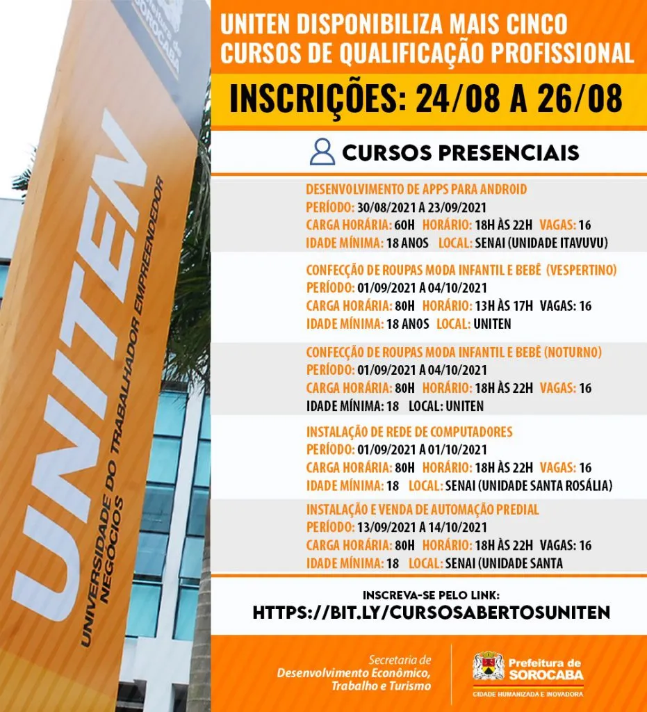Uniten disponibiliza mais cinco cursos gratuitos de qualificação profissional